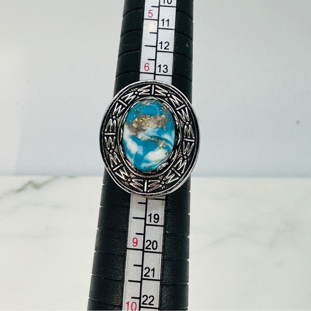 Vintage Faux Turquoise Ring Adjustable Silver-tone Southwestern Boho Statement - Picture 6 of 8
